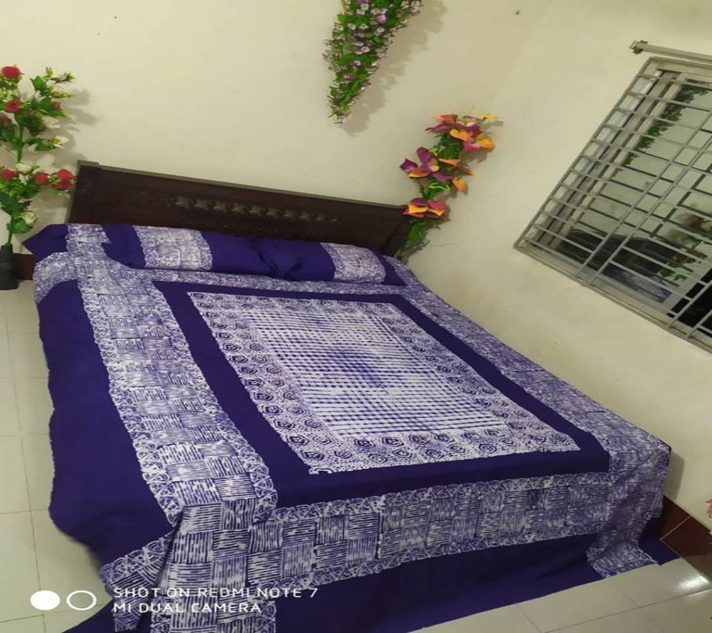 King Size Cotton Multi colors  Block Printed Bed Sheet with Matching 2 Pillow Covers-52
