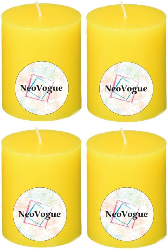 NeoVogue 3 X 2 Inch Scented Pillar Candles For Home Décor-Yellow-Lime Candle  (Yellow, Pack of 4)