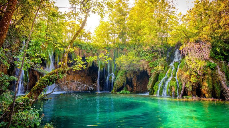 Multiple Waterfalls Multicolor Wall Poster Canvas Print Oil Painting Poster Art Print Modern Home II Living Room II Bedroom II Office Wall Decorative Poster (No Frame) 2ft x 4ft Paper Print  (24 inch X 48 inch)