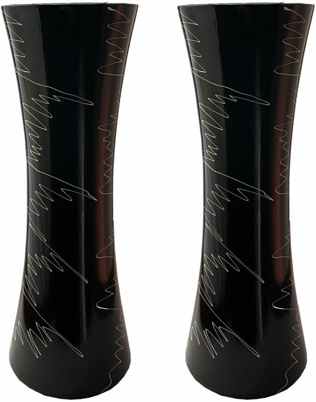 AL-SQ Flower Wooden Vase  (12 inch, Black)