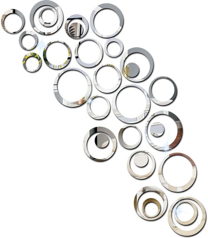Bikri Kendra 150 cm 30 rings silver 3D acrylic mirror wall sticker Self Adhesive Sticker  (Pack of 1)