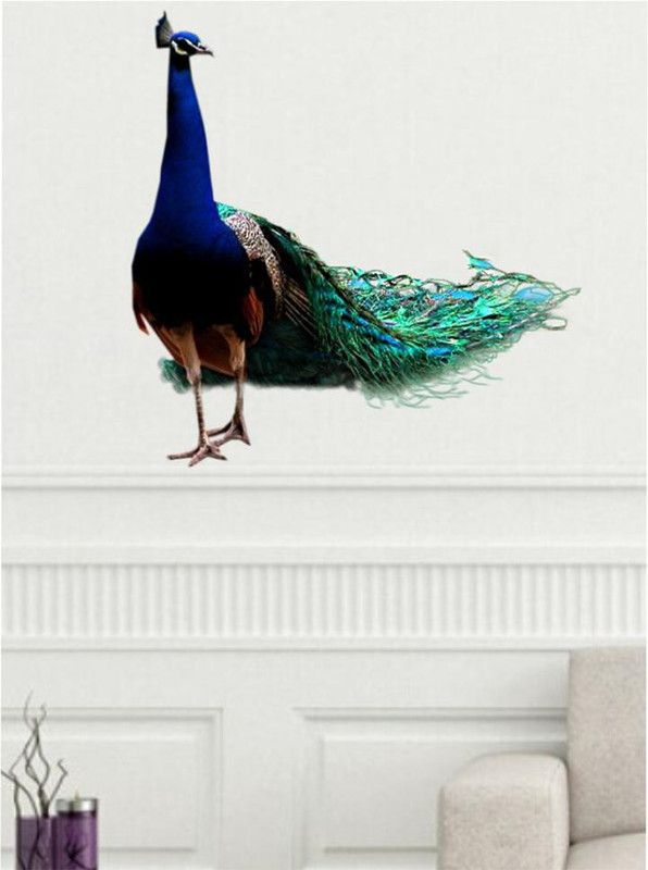 balkrishna wall stickers 45 cm beautiful peacock 3d wallsticker Size-45x45 cm 279 Self Adhesive Sticker  (Pack of 1)