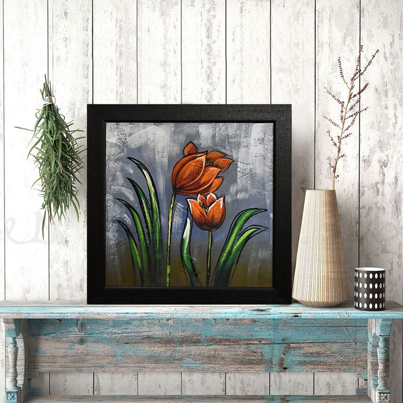 Chaque Decor Floral Rose With Leaf Original Handmade Oil Painting On Canvas Framed Oil 18.5 inch x 3 inch Painting  (With Frame)