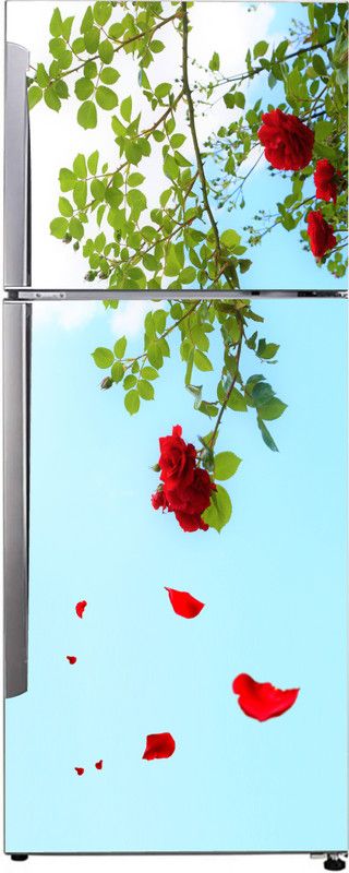 Advait Designs 60 cm Advait Designs Decorative beautiful red flower with falling leaf extra large sticker for fridge sticker Self Adhesive Sticker  (Pack of 1)