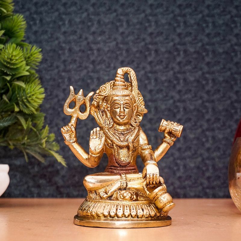 StatueStudio Lord Shiva Statue Bholenath Murti Brass Shivji Murti for Home Temple Room & Gift Decorative Showpiece - 12.7 cm  (Brass, Gold)