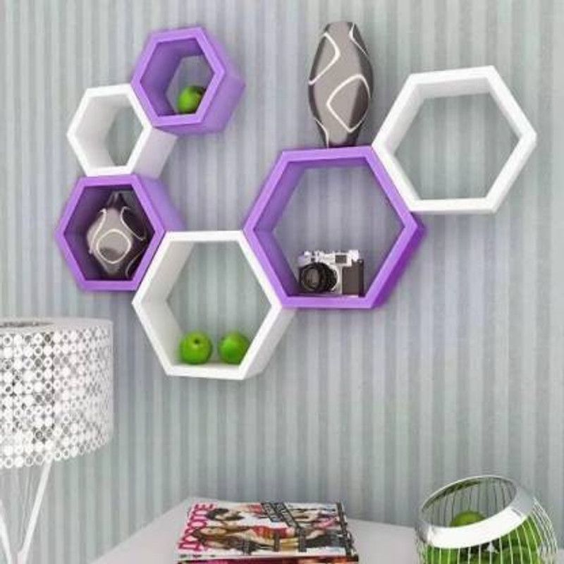 ANB Enterprises Wall shelf square shelves MDF MDF (Medium Density Fiber) Wall Shelf  (Number of Shelves - 6, Purple, White)