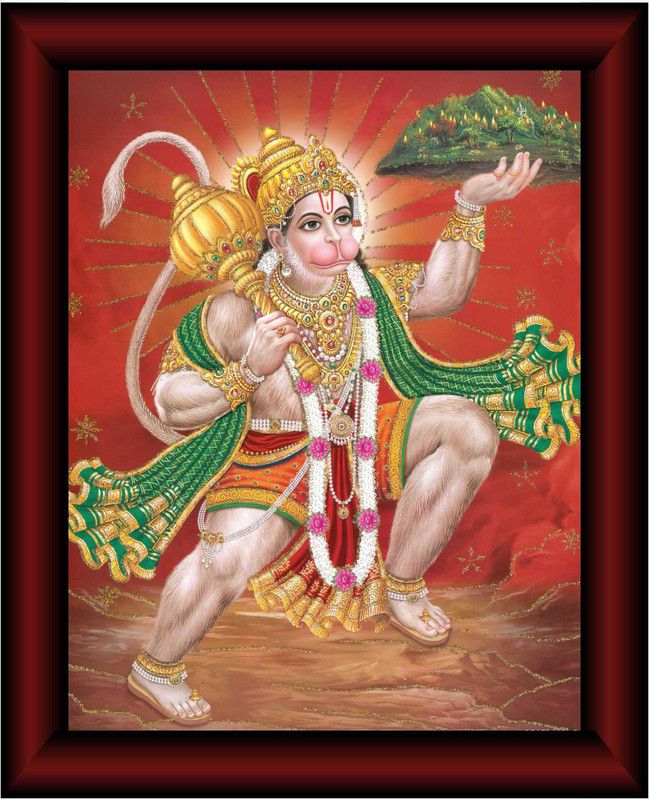 saf Hanuman UV Textured Multi-Effect Digital Reprint 14 inch x 11 inch Painting  (With Frame)