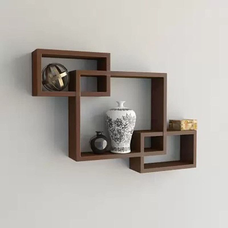 Heaven Crafts Interlock Floating Shelves Wooden Wall Organizer Hanging Shelf Home Decor Wooden Wall Shelf  (Number of Shelves - 3, Brown)