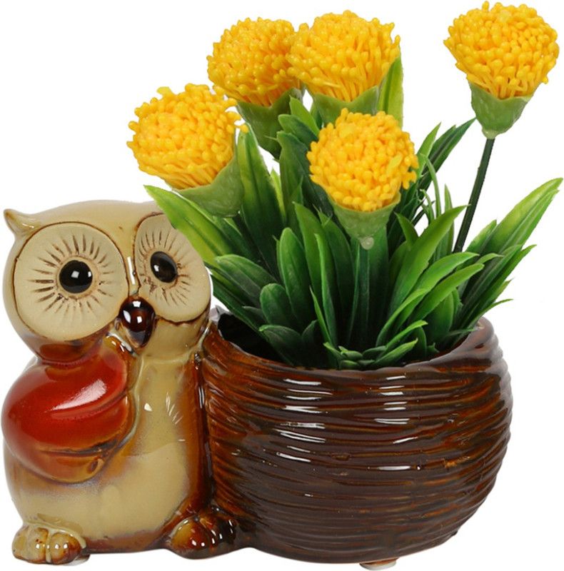 AAPNO RAJASTHAN Brown Owl design Ceramic Pot Ceramic Vase  (4 inch, Brown)
