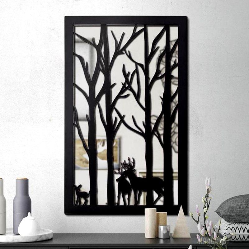 Advi Enterprises The 3D Wall Art Mirror - Forest 98(Black)Suitable for Living Room,Foyer,Bedroom,Hallway  (Black)