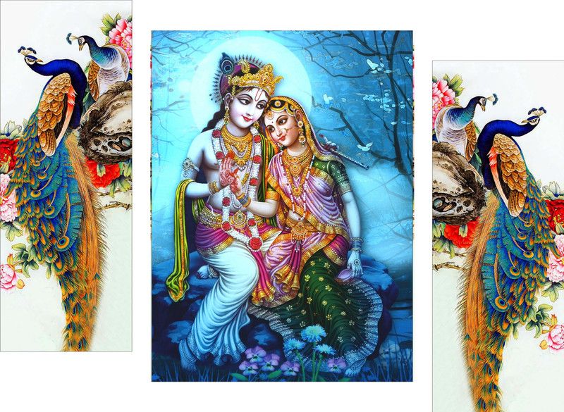 SRG Collection Radhe Krishna Wall Painting Set of 3 Digital Reprint 18 inch x 12 inch Painting  (Without Frame)