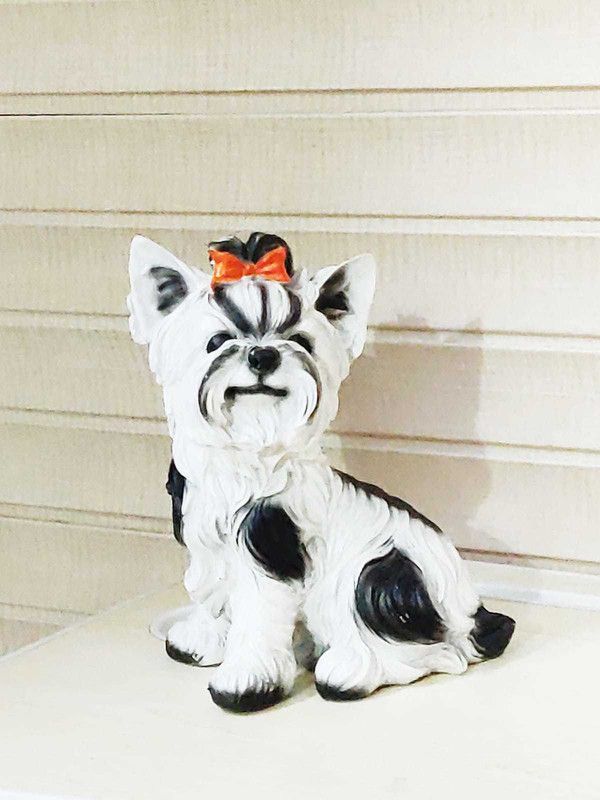 Priceless Deals Cute and Adorable Sitting Yorkshire Terrier Puppy Statue Showpiece Yorkie Collectible Figure Polyresin Dog Showpiece for Home Garden Decoration, Great Gift for Dog Lovers! Decorative Showpiece - 26 cm  (Polyresin, Black, White)