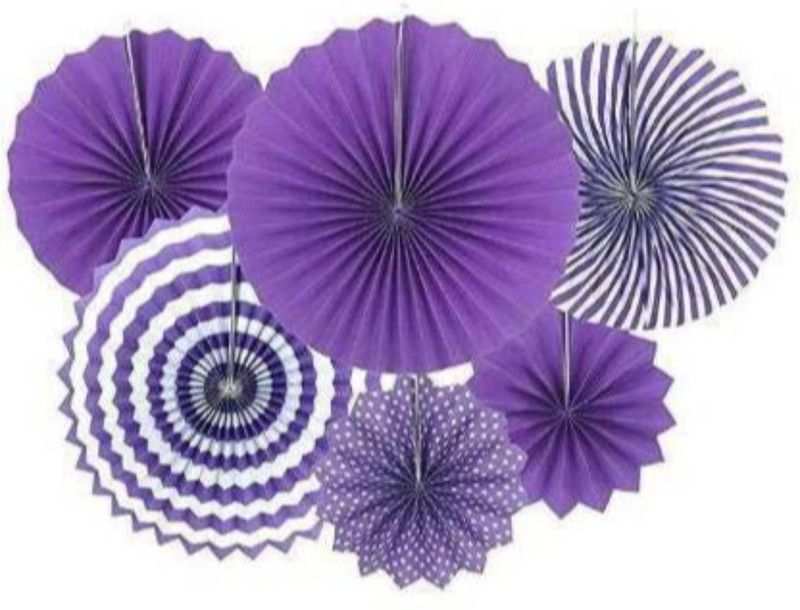 ANVIT 6Pcs Purple Paper Fan Decoration for Birthday Decorations Items for Boys/Paper Fans Decoration (Purple) Pack of 6  (Purple, White)