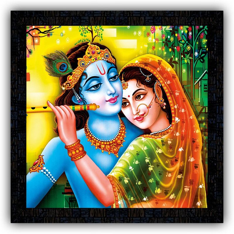 Poster N Frames framed poster of Radha Krishna-17444 Digital Reprint 14 inch x 14 inch Painting  (With Frame)