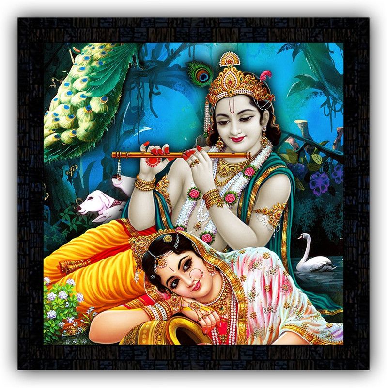 Poster N Frames framed poster of Radha Krishna-19017 Digital Reprint 14 inch x 14 inch Painting  (With Frame)