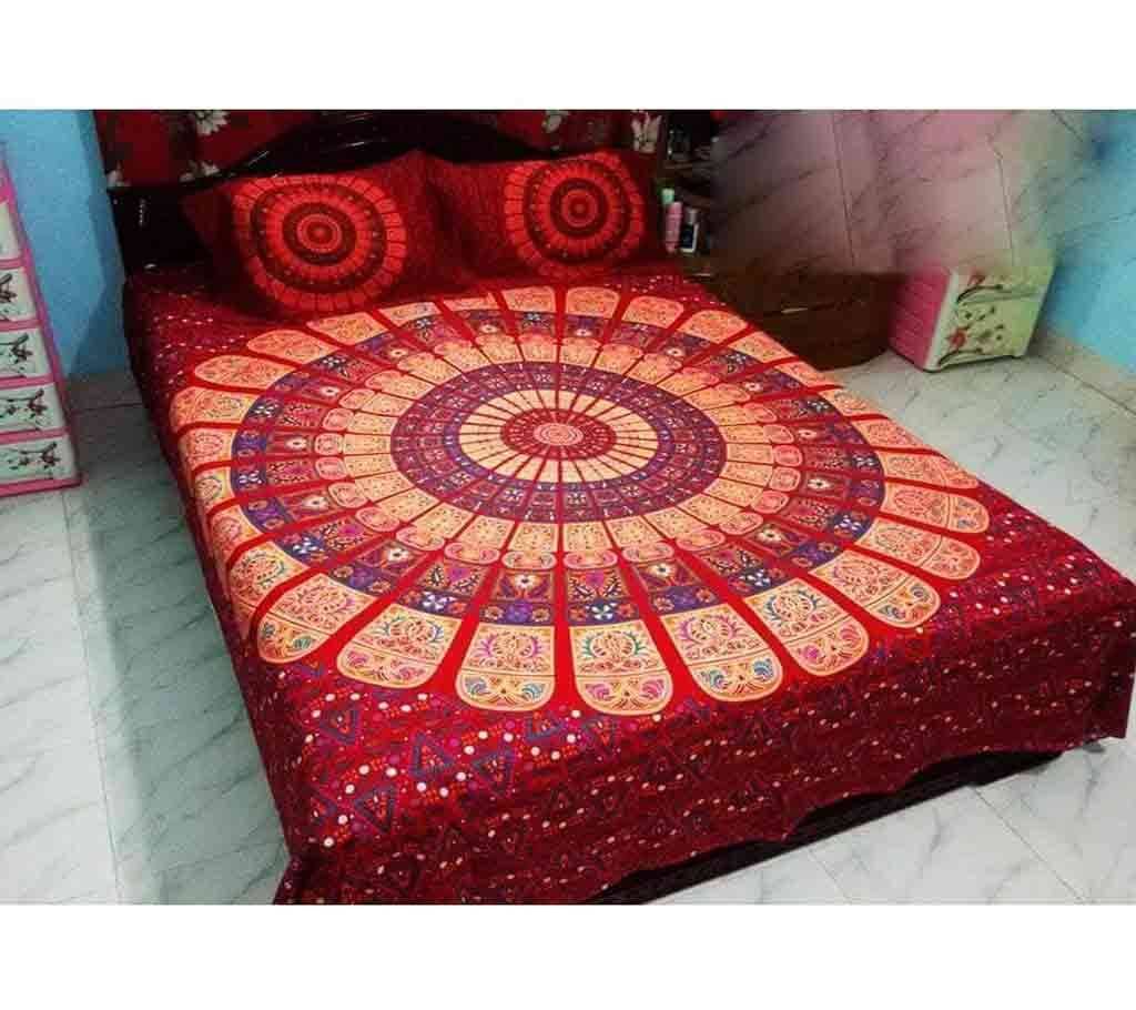 Double Size Cotton Bed Sheet with Matching 2 Pillow Covers - Multicolor Bed-37