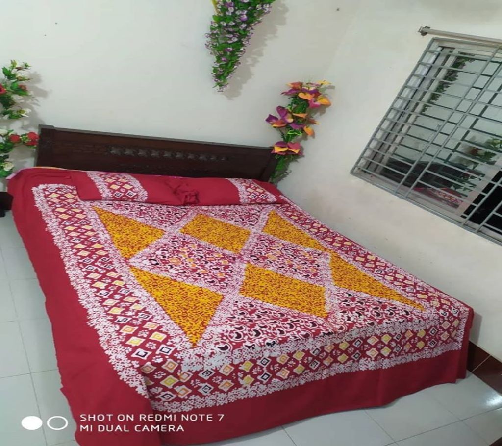 King Size Cotton Multi colors  Block Printed Bed Sheet with Matching 2 Pillow Covers-53