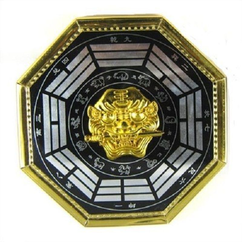AIR9999 FU DOG BAGUA FOR PROTECTION AND PROSPERITY ( 7X7 INCHES ) Decorative Showpiece - 1 cm  (Gold Plated, Multicolor)