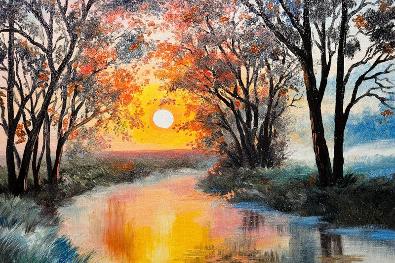 DWELLSINDIA River Unframed Canvas Art Print for Home & Office (24 X 16 Inch, Multicolor) Canvas 16 inch x 24 inch Painting  (Without Frame)