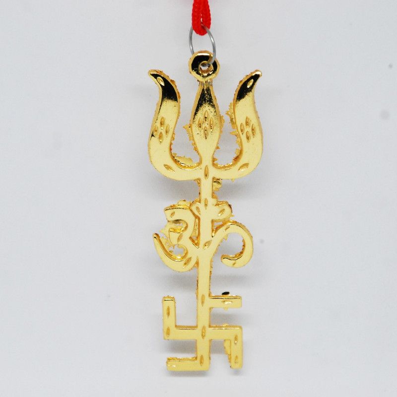 SEN ENTERPRISE Indian Traditional Golden Trishul Om Swastika Decorative Showpiece - 10 cm  (Brass, Gold)