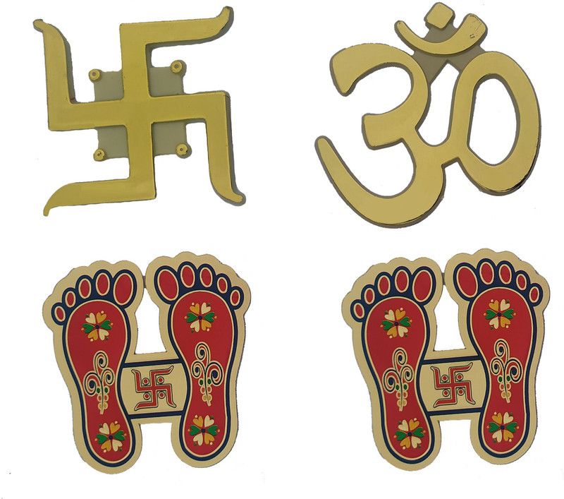 CLAPPERZZ 6 cm Stickers for Wall & Floor Decoration for Puja/Aarti/Diwali,Temple Self Adhesive Sticker  (Pack of 4)
