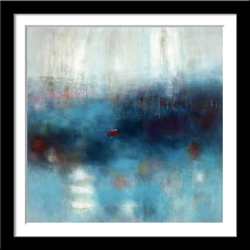Just Beyond The Horizon - Contemporary Abstract Painting - Small Digital Print - Framed (12 x 12 inches) - Multi-Color Paper Print  (12 inch X 12 inch)