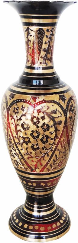 Brass Gift Center Flower pot with handwork colour Brass Vase  (14 inch, Multicolor)