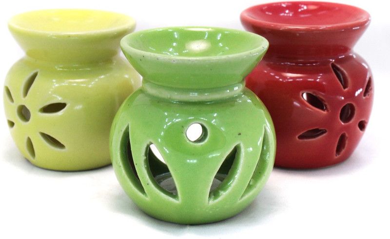 Bright Shop Ceramic Pot Tealight Aroma Diffuser Multi Colour Pot Shape Design Air Freshner Oil Burner With Fragrance Oil Combo Pack Of 3 Diffuser  (3 x 3.33 ml)