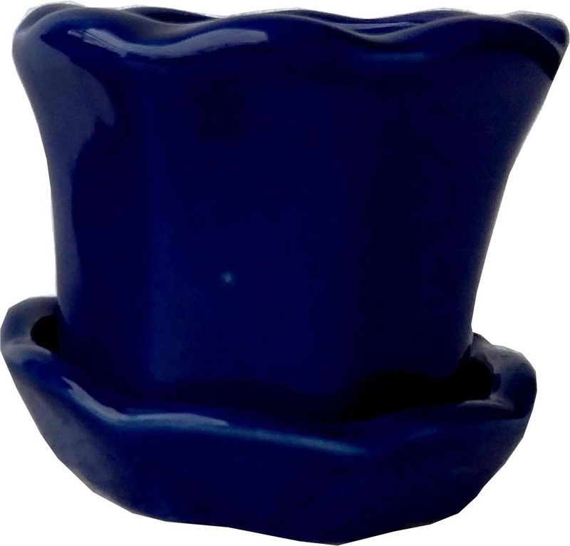 mushti Ceramic Flower Vase Cup Plate Planter Pot 4 Inch Handmade Ceramic Vase  (5 inch, Blue)