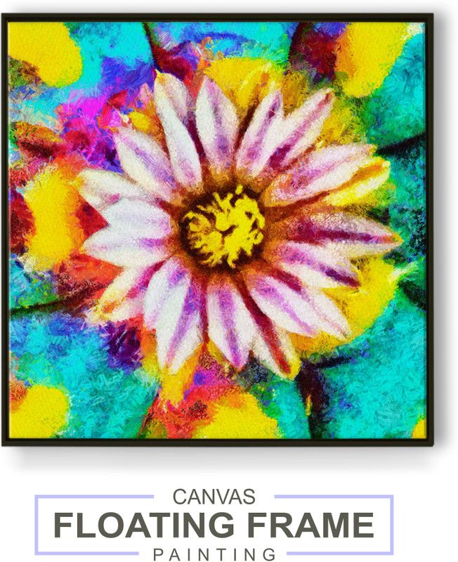 LADECOR Luxury Wall Art Floating Frame Canvas floral Painting for Living Room, Bedroom Home & Office Hotel Restaurant Gym Wall décor Canvas 18 inch x 18 inch Painting  (With Frame)