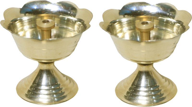Tresureworld diwali special flower design oil diya (pack of 2 pieces ) Brass (Pack of 2) Table Diya Set  (Height: 2.2 inch)