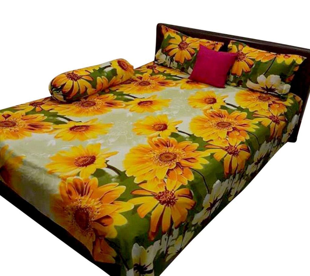 Double Size Cotton Bed Sheet with Matching 2 Pillow Covers - Multicolor