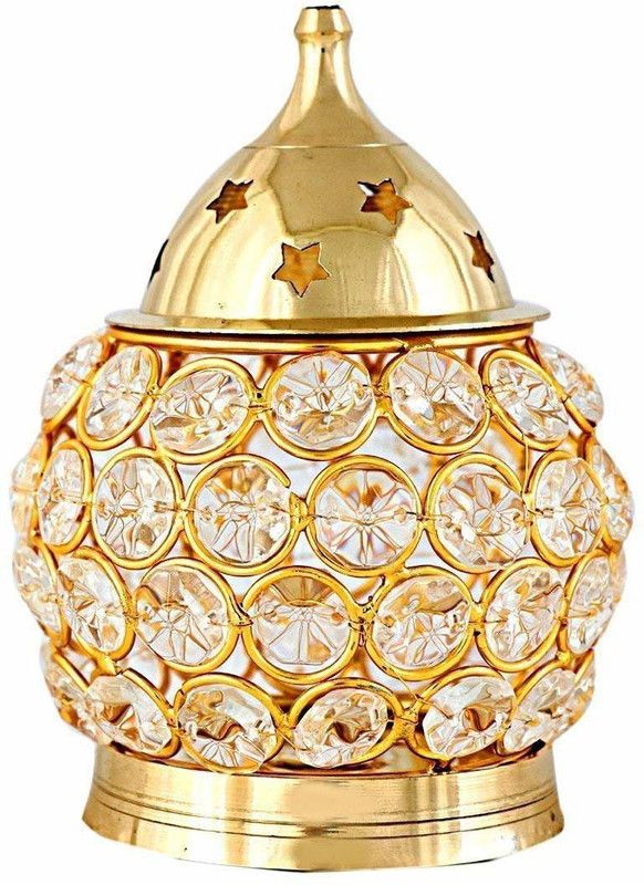 SAARTHI Brass Akhand Diya | Diamond Crystal Deepak/Dia | Akhand Jyot | Magical Lantern Brass Diya | Decorative Brass Crystal Oil Lamp | Tea Light Holder Lantern | Puja Lamp Brass Table Diya  (Height: 6 inch)