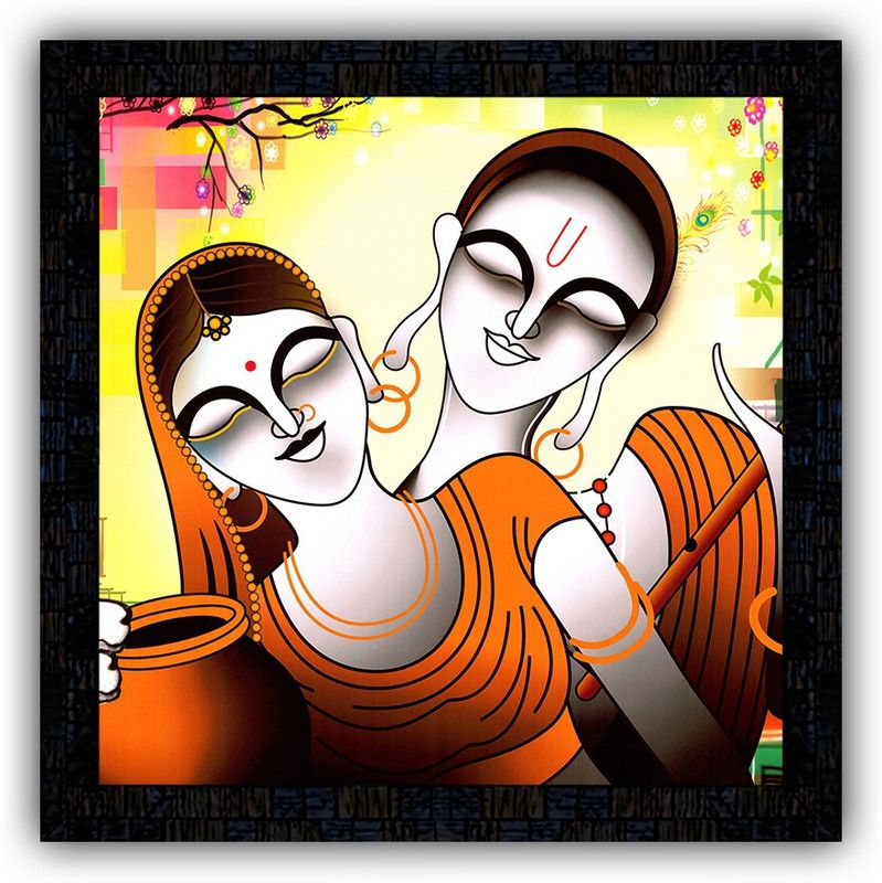 Poster N Frames framed poster of Radha Krishna-17541 Digital Reprint 14 inch x 14 inch Painting  (With Frame)