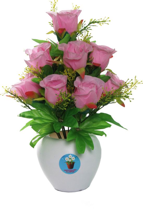 CHAUDHARY FLOWER Best For Home/Office Table Decoration Purple Rose Artificial Flower with Pot  (12 inch, Pack of 1, Flower with Basket)