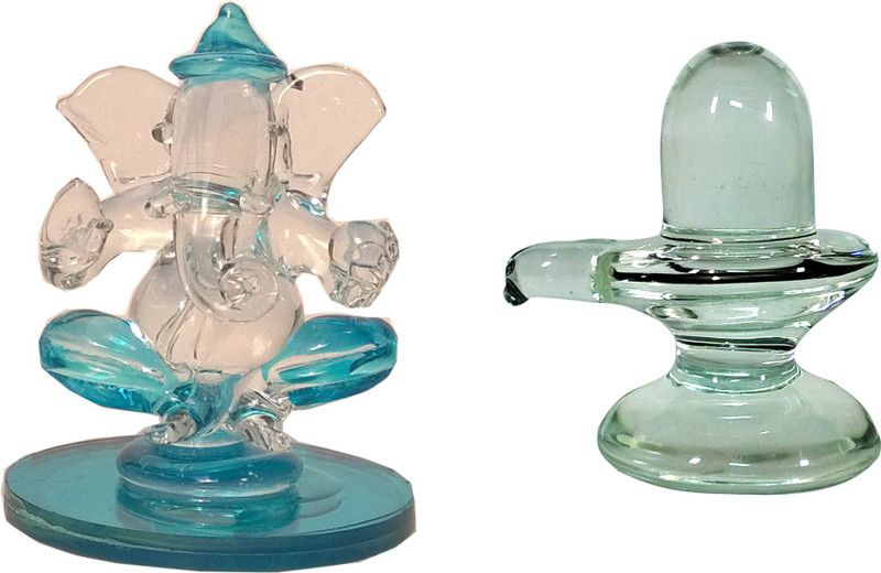 Mann Retails Ganesha small skyblue with shivling Decorative Showpiece - 5.5 cm  (Glass, Multicolor)