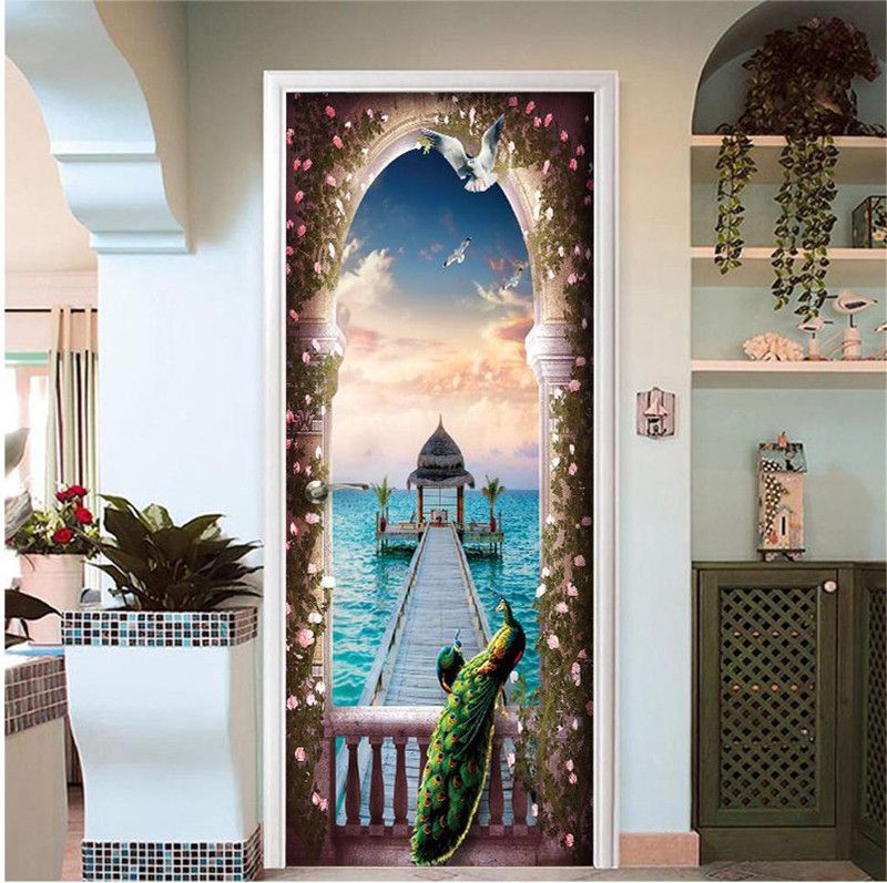 Creative Print Solution 76.2 cm Mahal gate with peacock door stickers for door Self Adhesive Sticker  (Pack of 1)