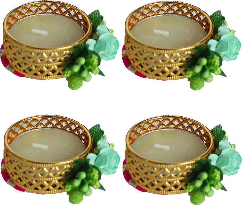iHandikart Traditional Flower Tealight Holder for Diwali & Home Decoration (GTH-0029-4) Plastic 0 - Cup Candle Holder  (Multicolor, Pack of 4)