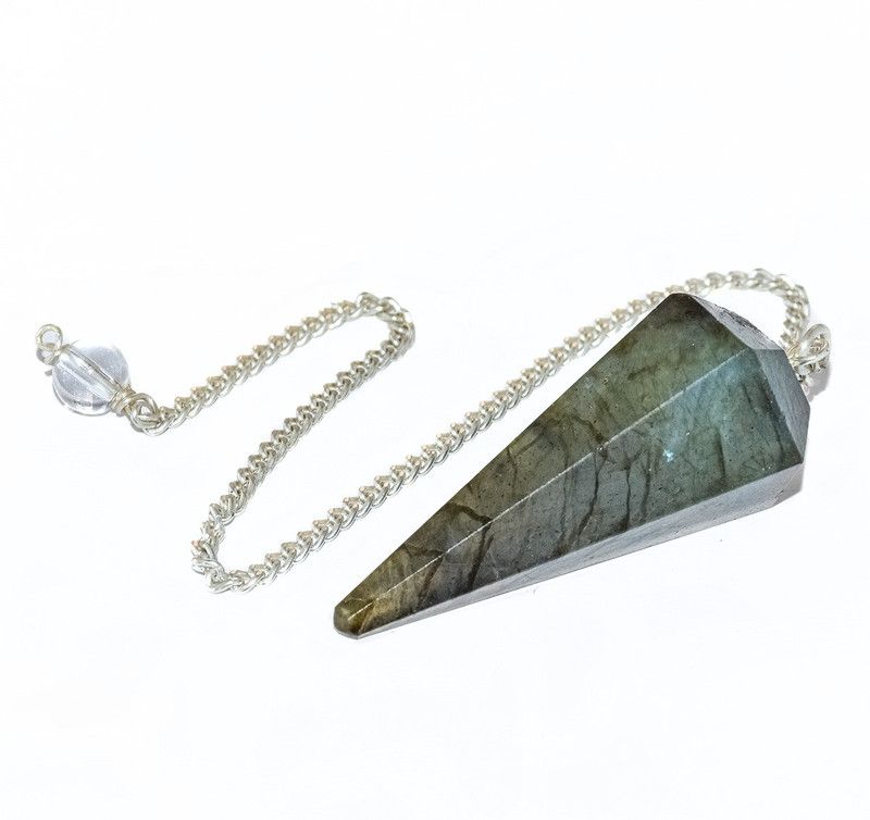Reshamm Labradorite Dowser Crystal Natural pendulum with chain 1pc Decorative Showpiec Decorative Showpiece - 11 cm  (Crystal, Dark Green)