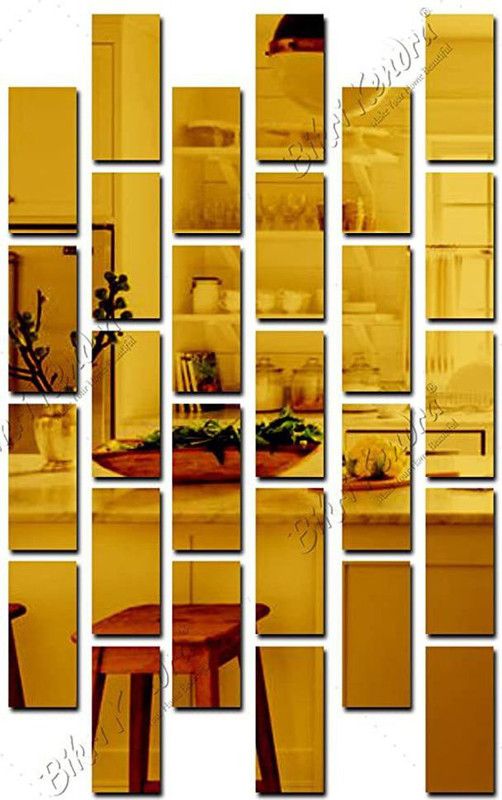 Bikri Kendra 15 cm Big Rectangle 28 Golden 3D Wall Mirror Stickers Decorative Acrylic Wall Sticker Self Adhesive Sticker  (Pack of 28)