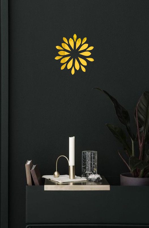 Aalam Designs 50.8 cm golden acrylic flower wall sticker Self Adhesive Sticker  (Pack of 1)