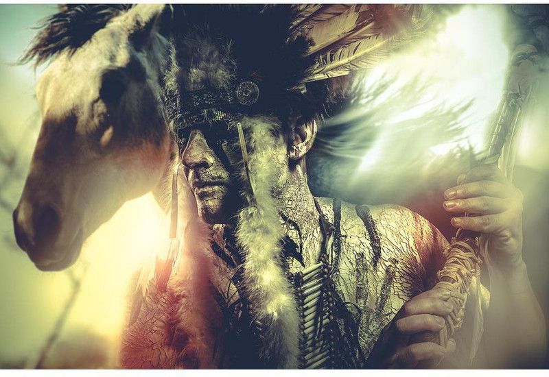 Pitaara Box Warrior Chief Framed Wall Art Painting Print Canvas 14 inch x 21 inch Painting  (With Frame)
