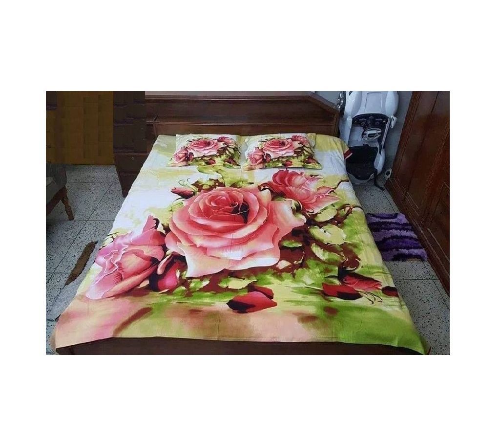 Double Size Cotton Bed Sheet with Matching 2 Pillow Covers - Multicolor Bed-38
