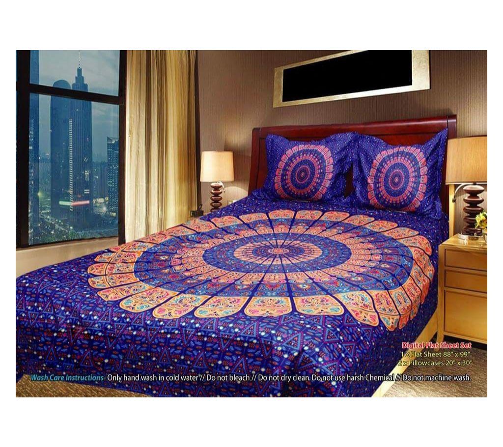 Panel Bedsheet- Deep Blue Circular Design- ANJ
