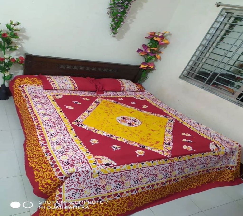 King Size Cotton Multi colors  Block Printed Bed Sheet with Matching 2 Pillow Covers-54
