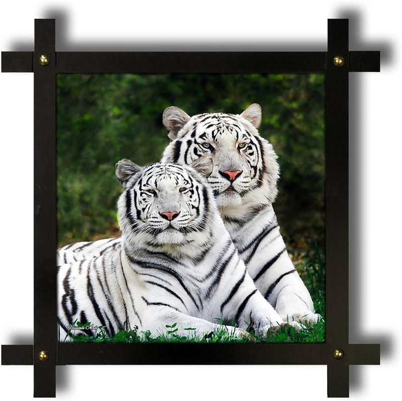 Poster N Frames Cross Wooden Frame Hand-Crafted with photo of white tiger Digital Reprint 16.5 inch x 16.5 inch Painting  (With Frame)