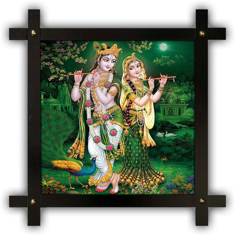 Poster N Frames Cross Wooden Frame Hand-Crafted with photo of Radha Krishna 14677 Digital Reprint 16.5 inch x 16.5 inch Painting  (With Frame)