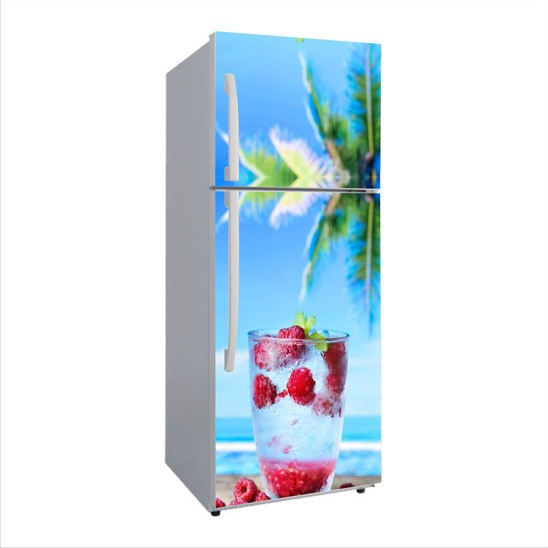 Advait Designs 60 cm Advait Designs Decorative glass with strawberry and coconut tree and see view Extra Large Abstract Wall Fridge Sticker(pvc vinyl) Self Adhesive Sticker  (Pack of 1)
