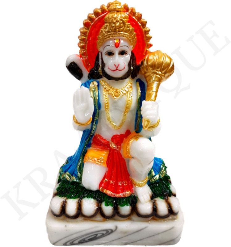 KRAAFTIQUE ARTS Sankat Mochan Blessing Lord Hanuman Decorative Showpiece - 15 cm  (Marble, Multicolor)