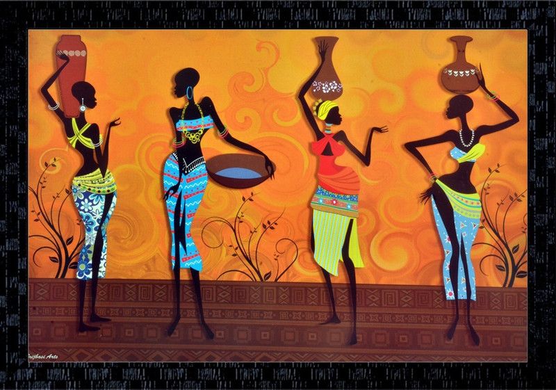 Janki Beautiful Modern Art African Lady Wall Paintng Digital Reprint 14 inch x 20 inch Painting  (With Frame)